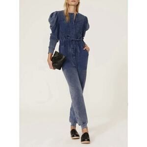 ULLA JOHNSON Indigo Acid Denim Puff Sleeve Sadie Jumpsuit size Small
